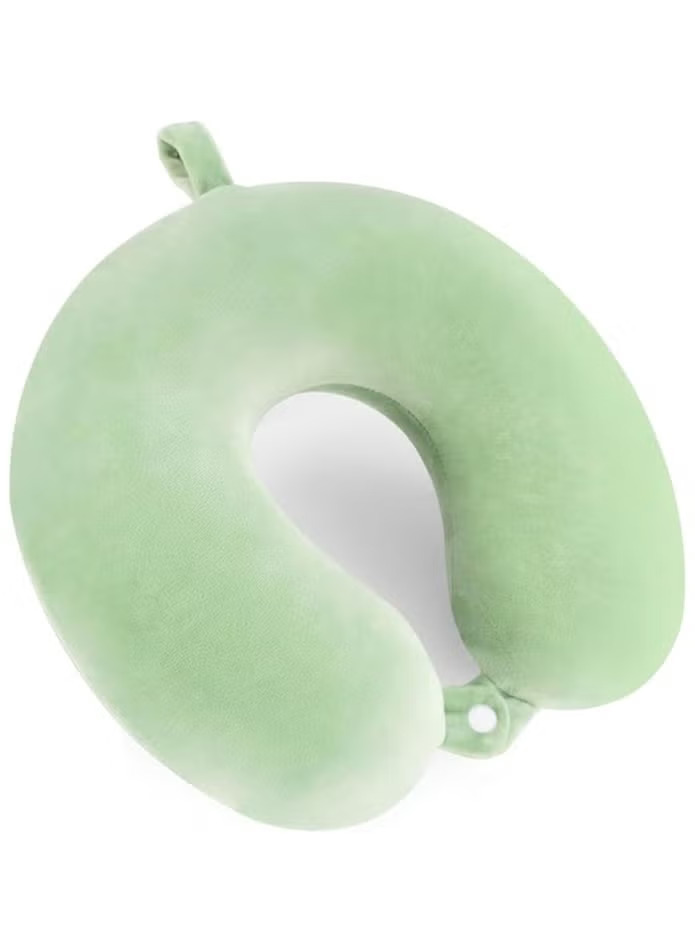 Velvet and Memory Foam Neck Support Travel Pillow For Adults (Light Green)
