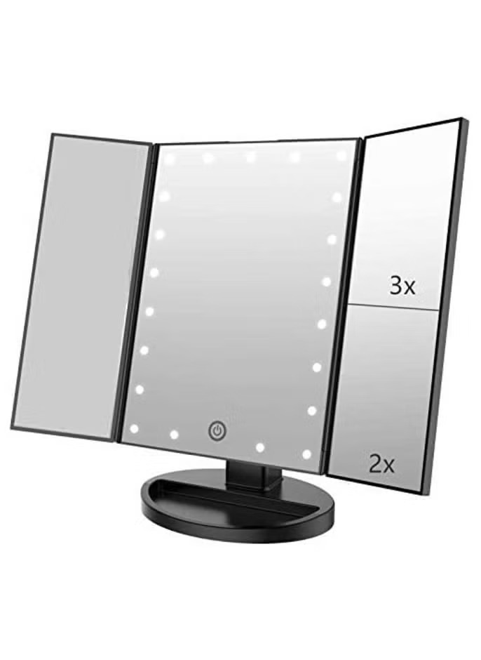 Trifold Vanity Mirror With 21 LED Lights Touch Screen And Magnification
