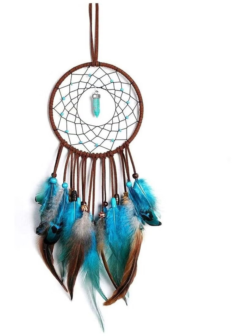 Handmade Blue Feather Dream catcher Circular Net Wall Hanging Ornaments Craft Home Decor Wedding Party Blessing Gift