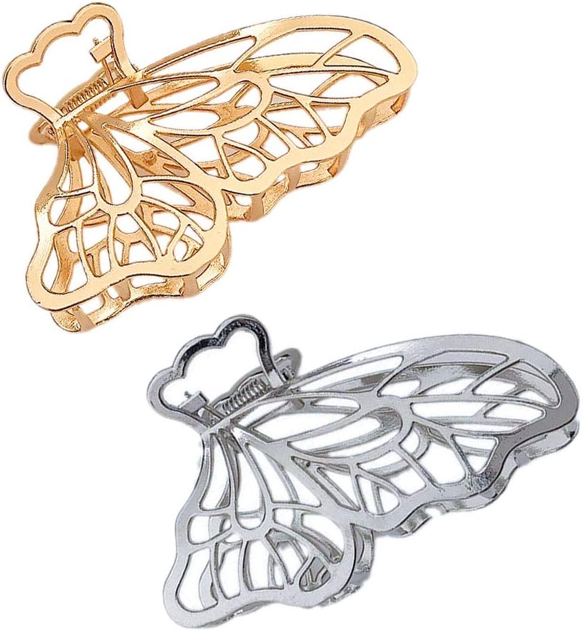 Butterfly Shaped Large Metal Hair Clips Golden And Silver - Pack of 2