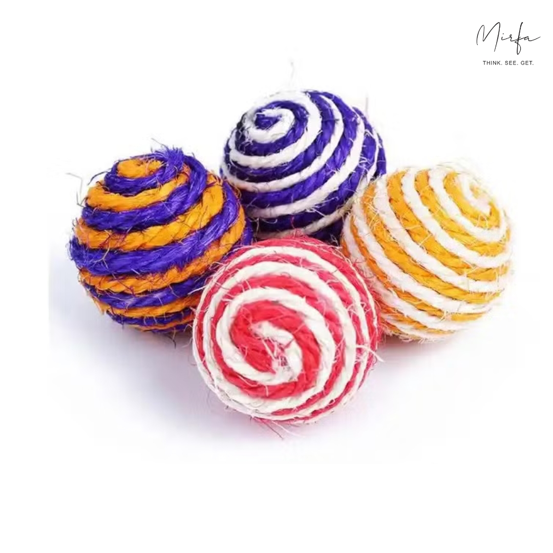 Rope Weave Sisal Balls in Assorted Colors for Cats Scratching, Chewing and Playing, Pack of 4