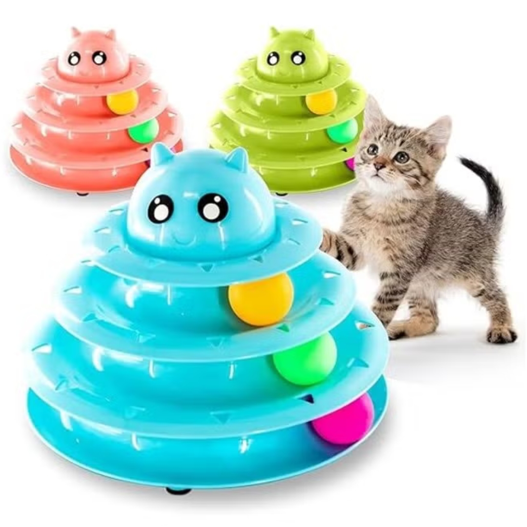 Three Tier Turntable Interactive Pet Toy With 3 Rolling Balls