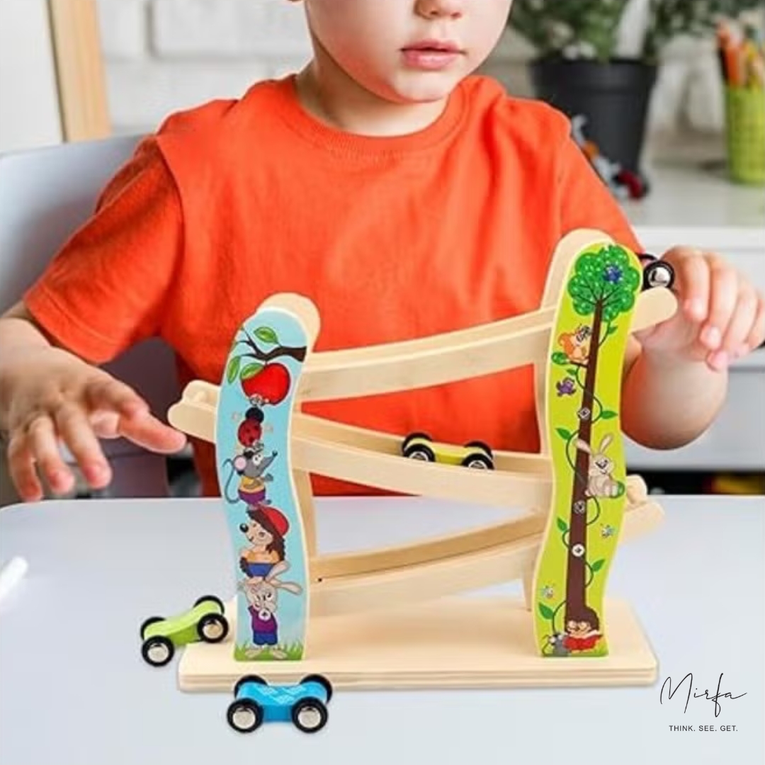 Wooden Ramp Racer Track with 4 Mini Cars
