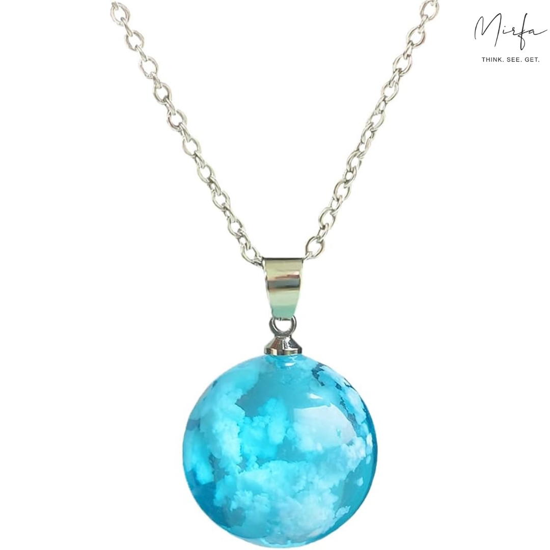 Blue Sky & White Clouds Round Ball Resin Pendant Necklace