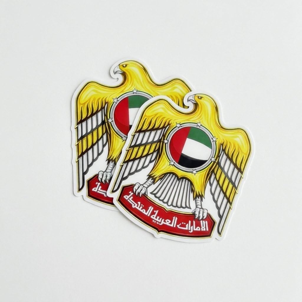 UAE National Emblem Sticker, Pack of 2 – Golden Eagle Flag Decal for Car Window, Laptop & Wall
