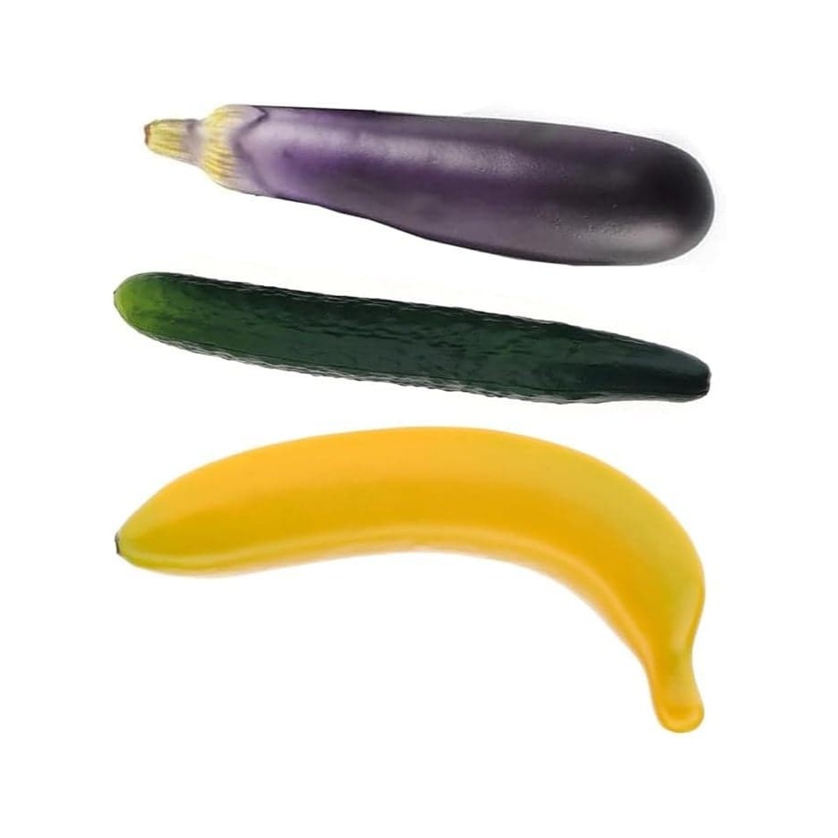 Realistic Artificial Vegetables Set - Soft PU Fake Cucumber, Eggplant & Banana (Set of 3)