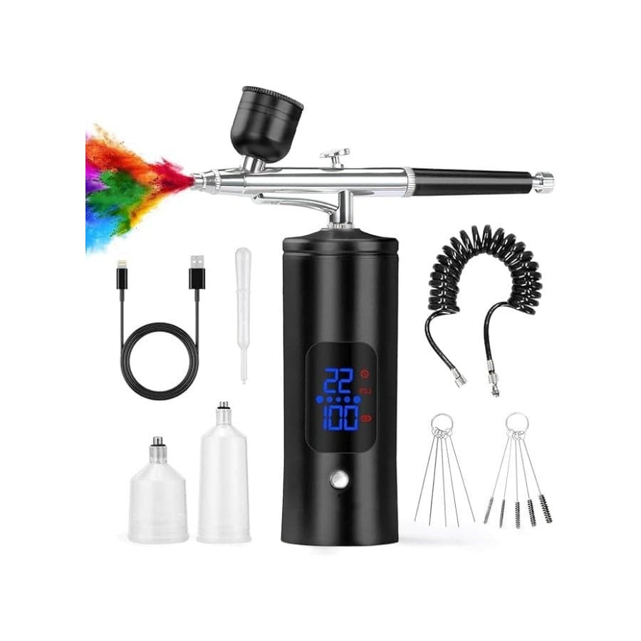 Cordless Rechargeable Airbrush Kit with Air Compressor, 0.3mm Nozzle and Cleaning Brush, 3 High-Pressure Modes Handheld Spray Machine (Black)