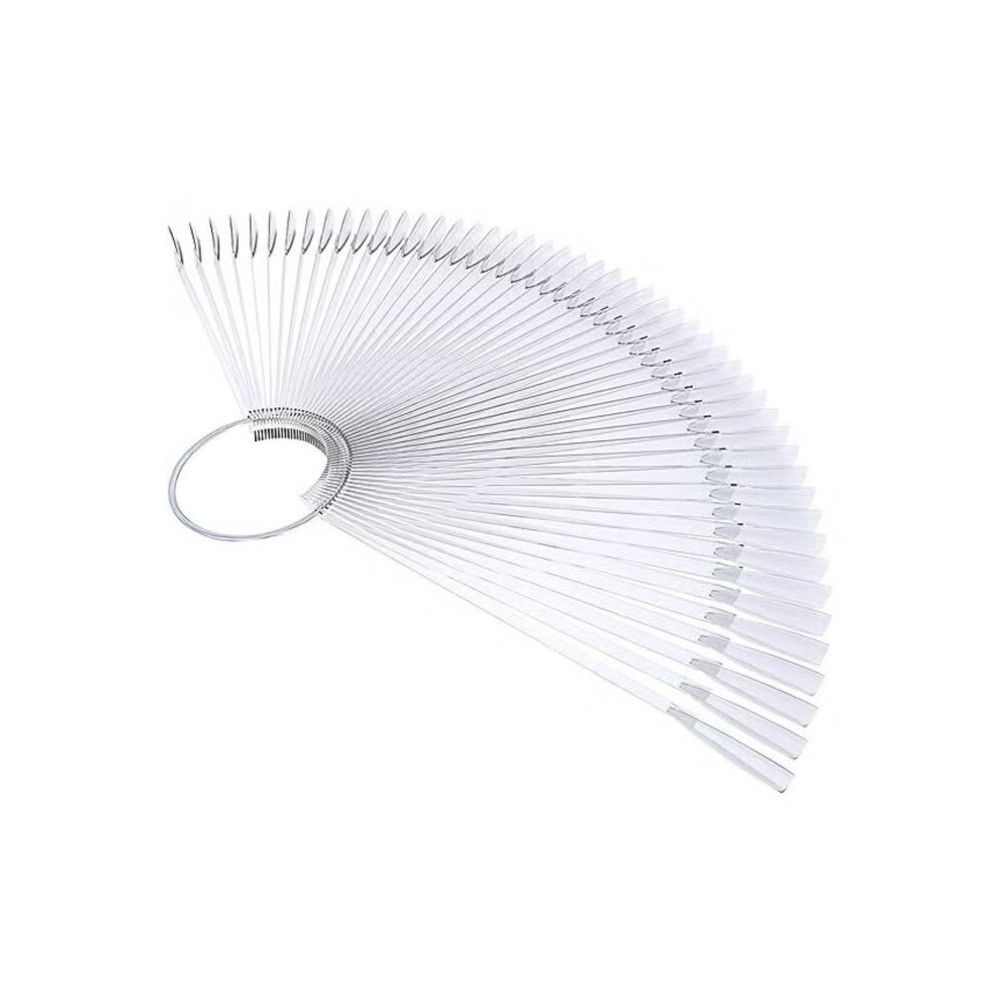 Fan Shaped Transparent 50 Nail Art Tips Sticks With Metal Ring