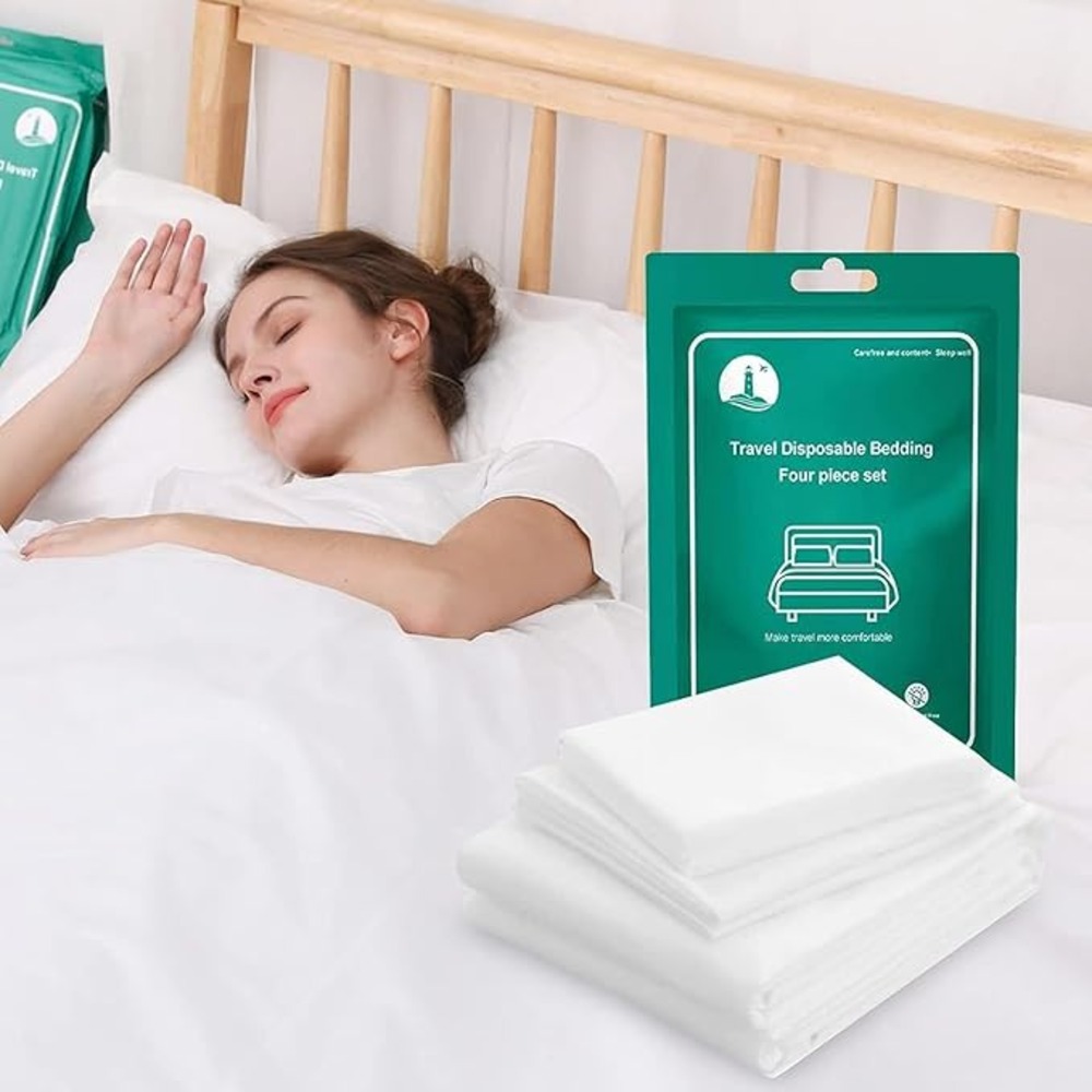 Disposable Travel Bed Sheet Set With 1 Quilt Cover 1 Fitted Sheet And 2 Pillowcases (Double Bed)