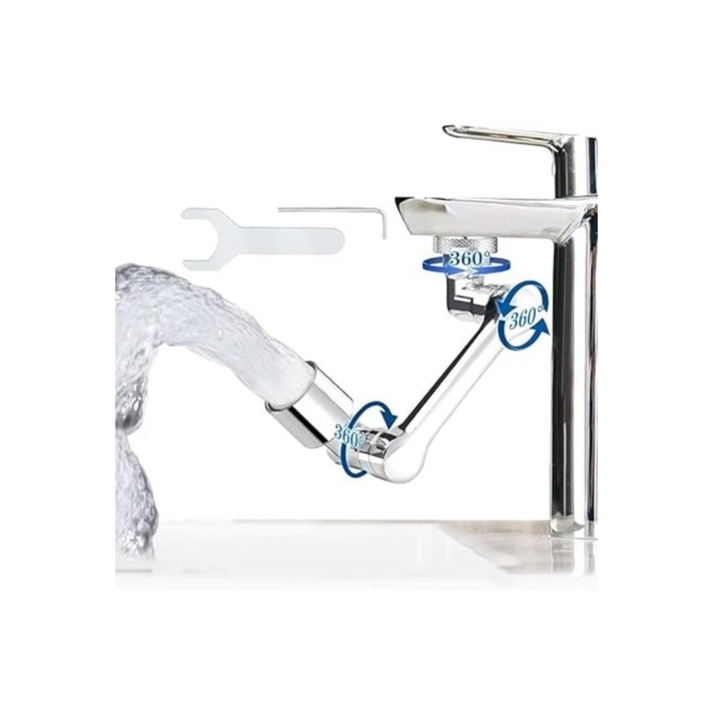 Faucet Rotating Extender Aerator, 1080 Degrees, Universal Splash Filter Faucet with Robotic Arm Sprayer Attachment, Swivel Faucet Extender for Bathroom Kitchen Laundry Sink