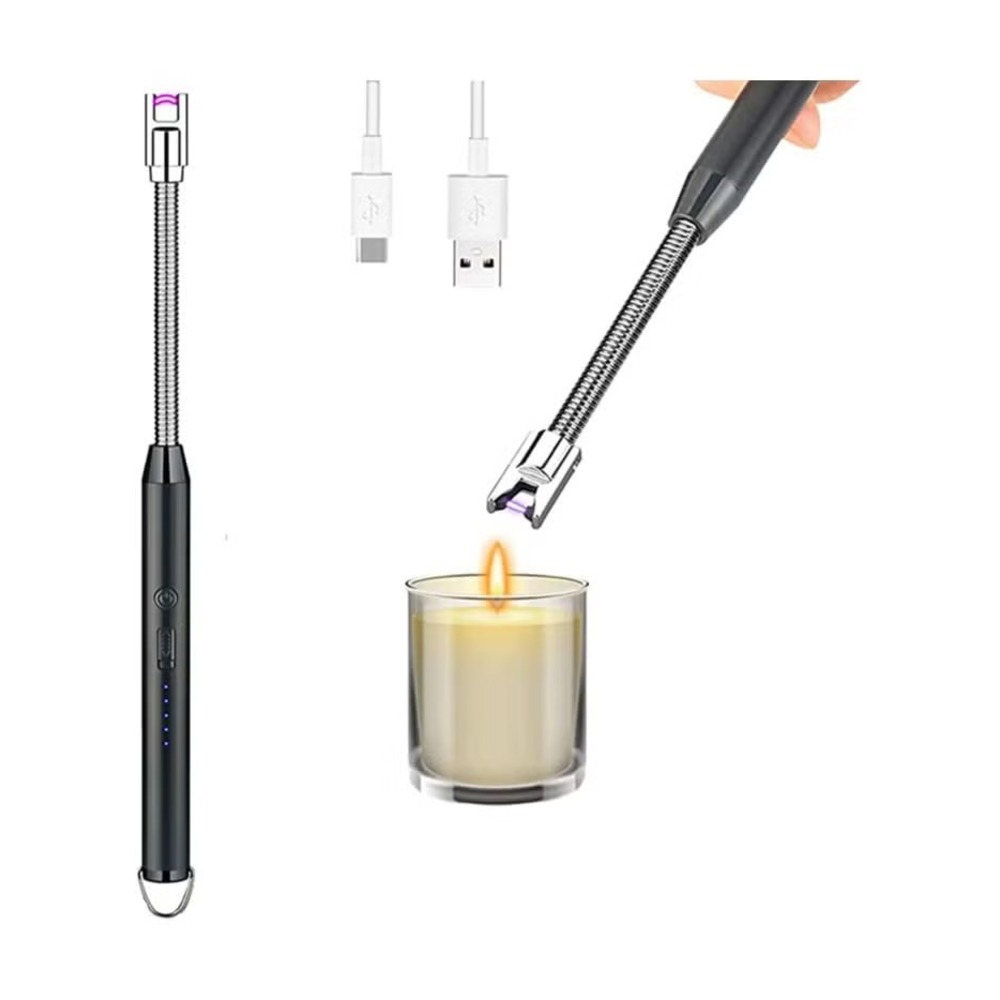 Candle Lighter Black Arc Lighter No Gas Refill Needed Rechargeable Electric Lighter With Charging Indications Lighter for Barbeque, Cake, Candles, Gas, Stove, Camping