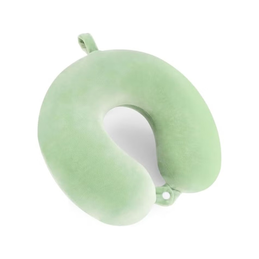 Velvet and Memory Foam Neck Support Travel Pillow For Adults (Light Green)