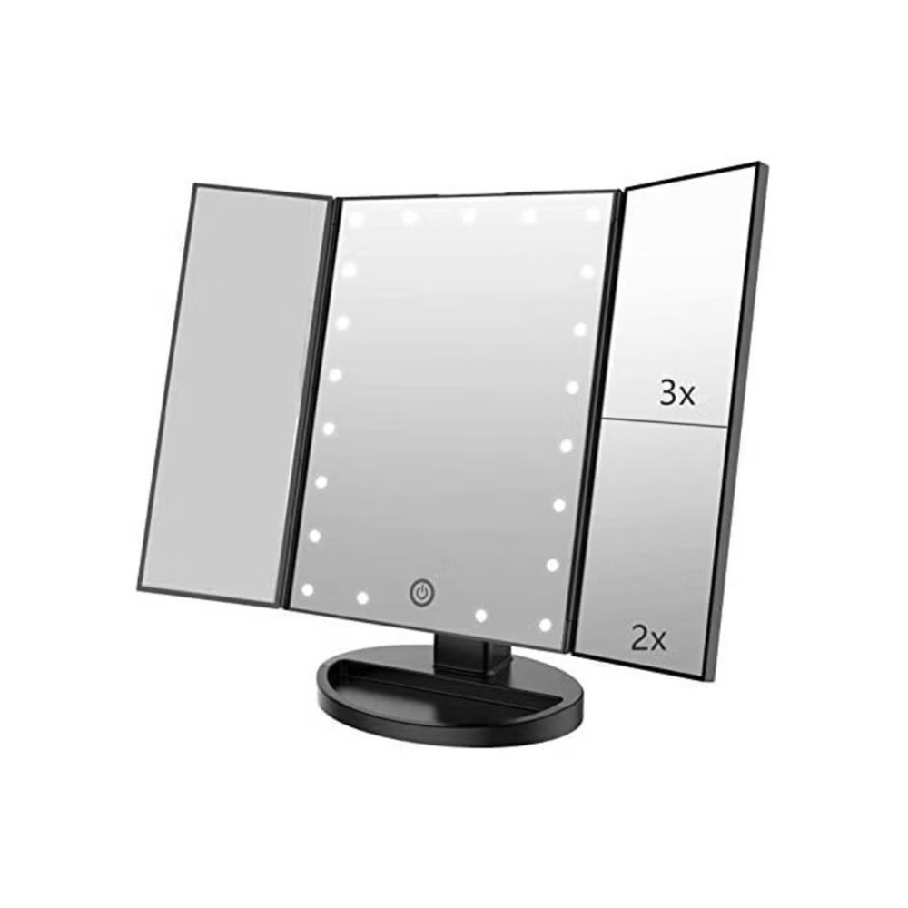 Trifold Vanity Mirror With 21 LED Lights Touch Screen And Magnification