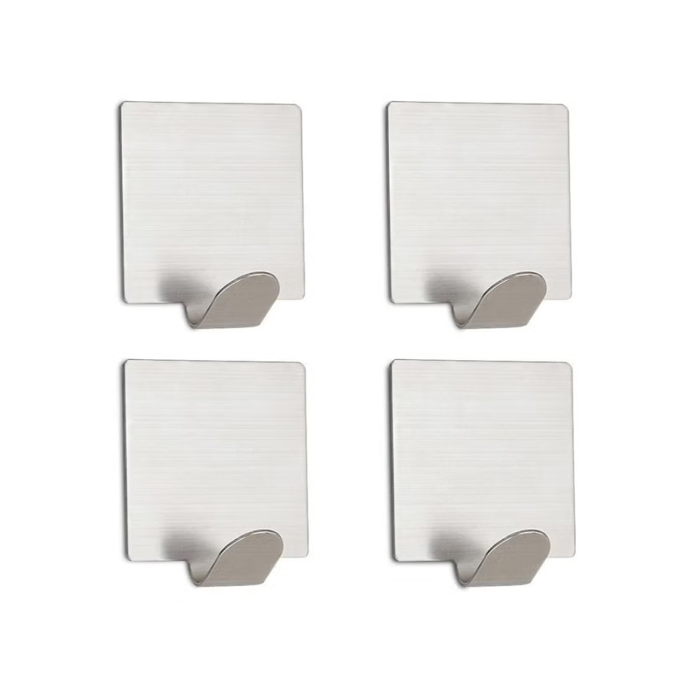 Selfadhesive Hooks Stainless Steel Robe Coat Towel Hook Super Power Heavy Duty Wall Mount Key Hook Rack No Drill No Screw Waterproof for Kitchen Bathroom Toilet 4 Pieces