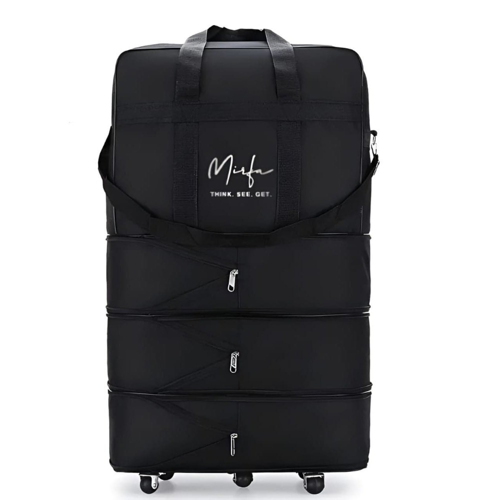 Expandable Extra Large Travel Oxford Duffel bag, Duffle bag, or kit bag with Wheels Waterproof Lightweight Traveling Foldable Suitcase Black Central Hardside Expandable Luggage With Spinner Wheels
