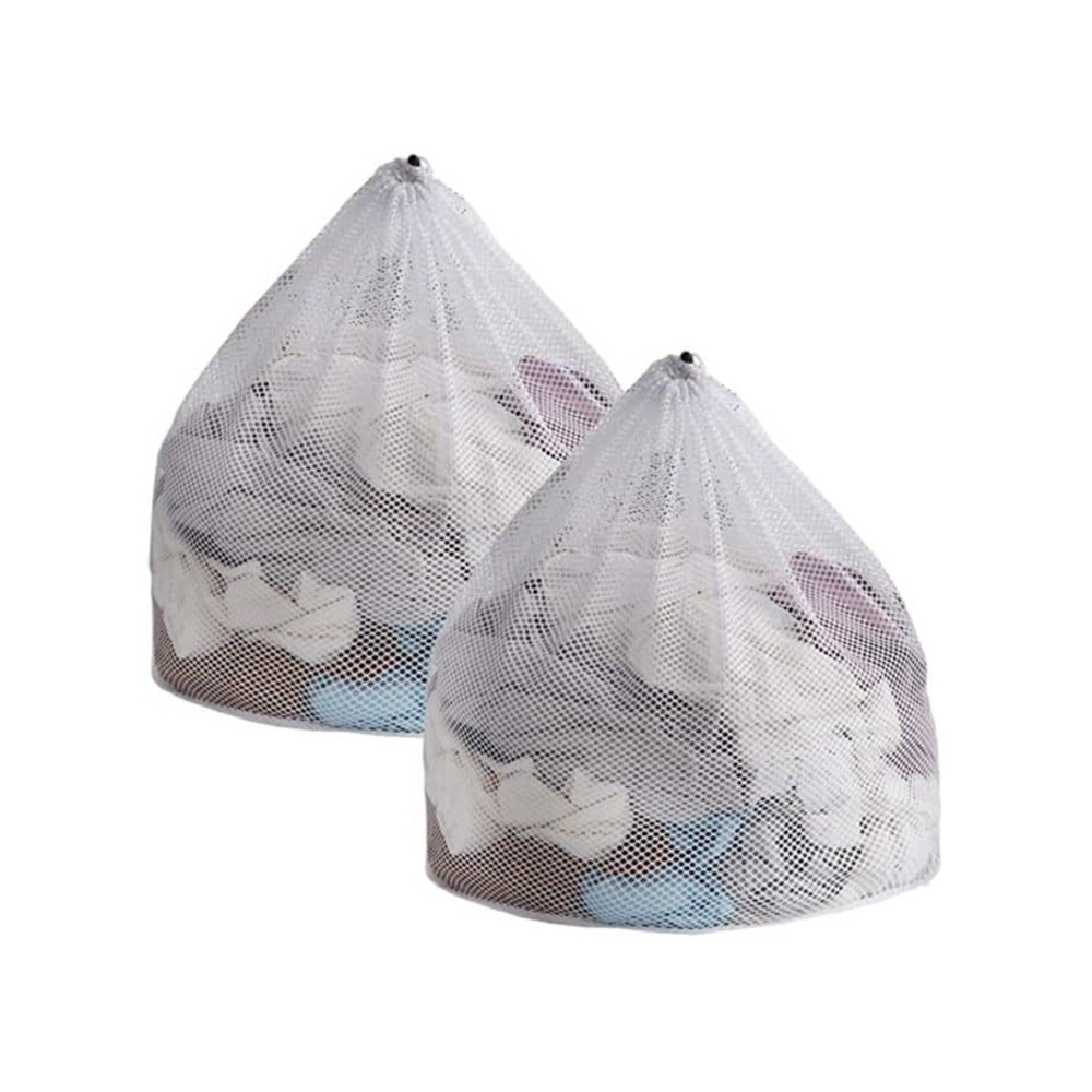 Laundry Bags Mesh Large Washing Bags for Delicates 2 Pack, 60 * 80 cm with Drawstring, Coarse Net Wash Bag for Washing Machine White