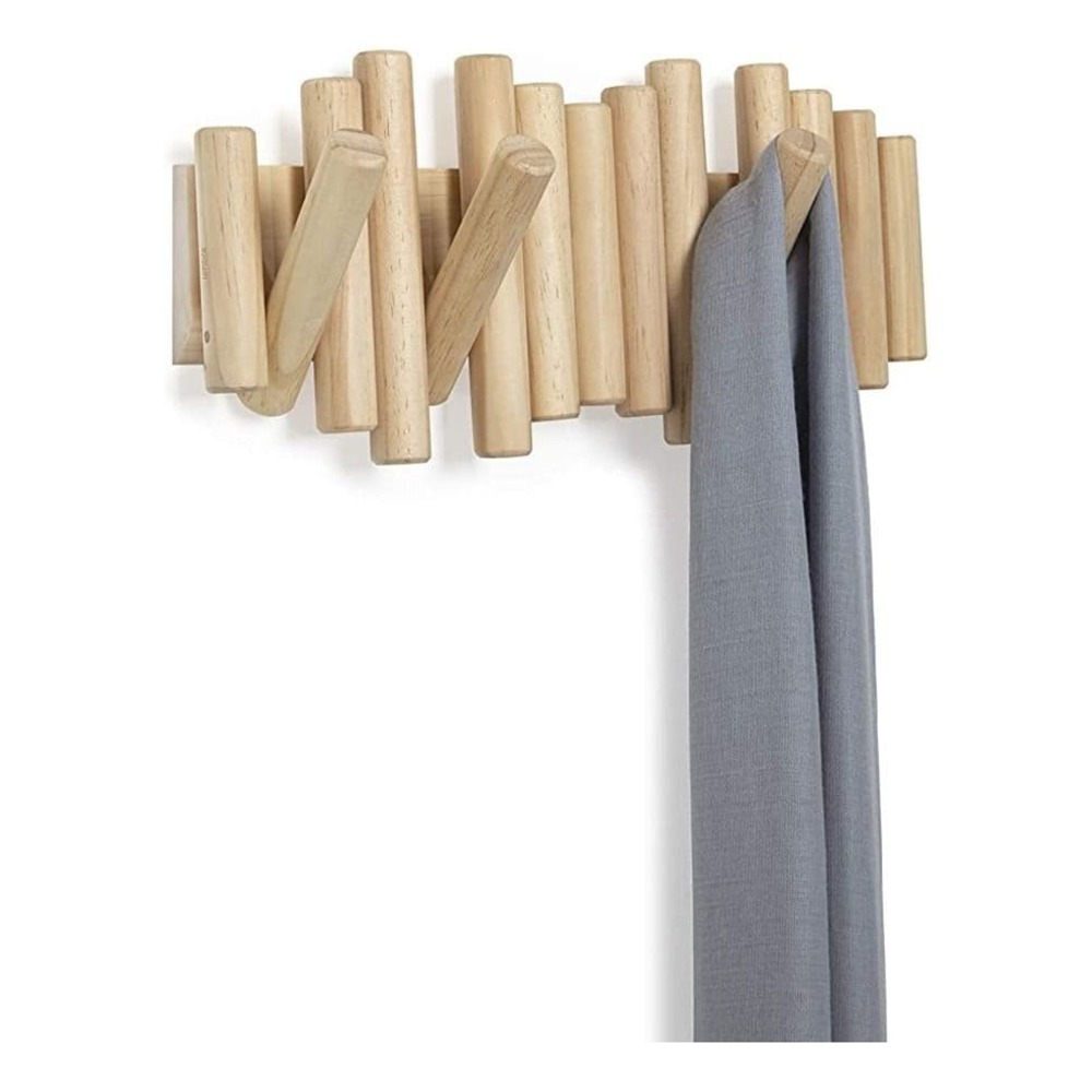 5 Hooks Coat Rack Rail Wall-Mounted Rail Hook Space Saving Towels Holder and wall Natural Wood Decor